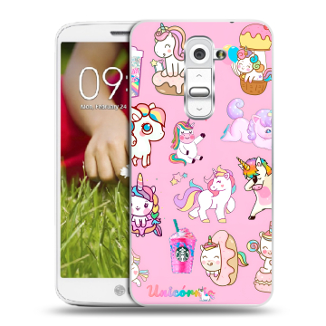 Пластиковый чехол на LG Optimus G2 mini с принтом розовые единороги
