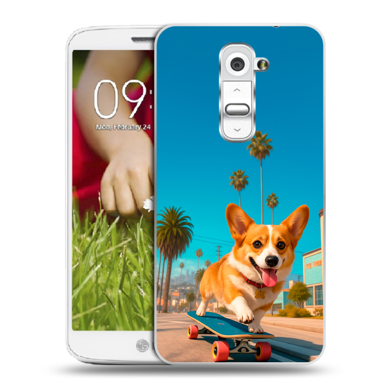 Пластиковый чехол на LG Optimus G2 mini с принтом Корги на скейте Пластиковый чехол на LG Optimus G2 mini с принтом Корги на скейте