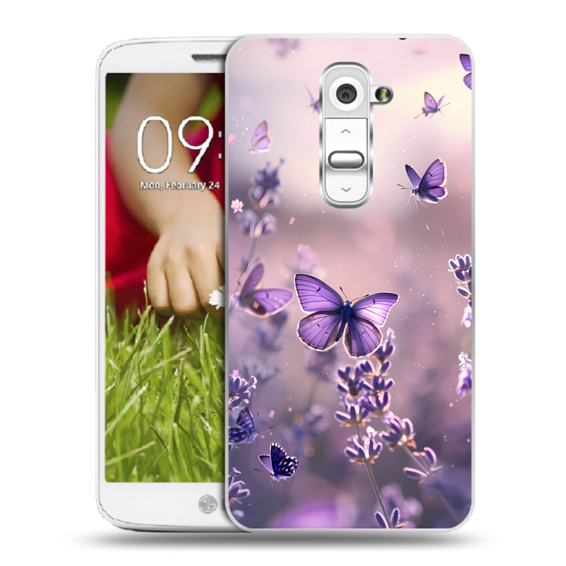 Пластиковый чехол на LG Optimus G2 mini с принтом бабочки и лаванда Пластиковый чехол на LG Optimus G2 mini с принтом бабочки и лаванда