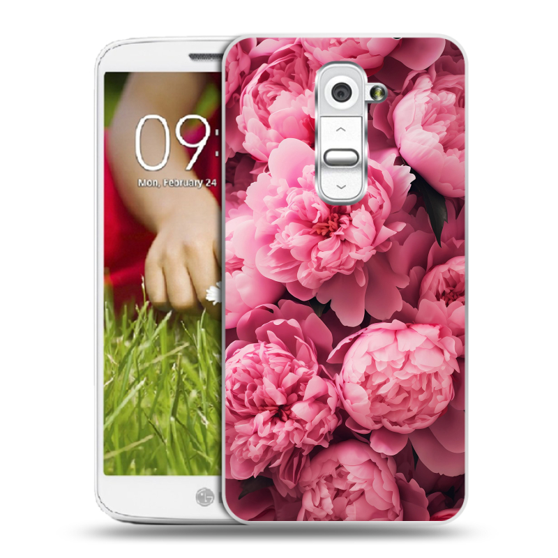 Пластиковый чехол на LG Optimus G2 mini с принтом цветы пионы Пластиковый чехол на LG Optimus G2 mini с принтом цветы пионы