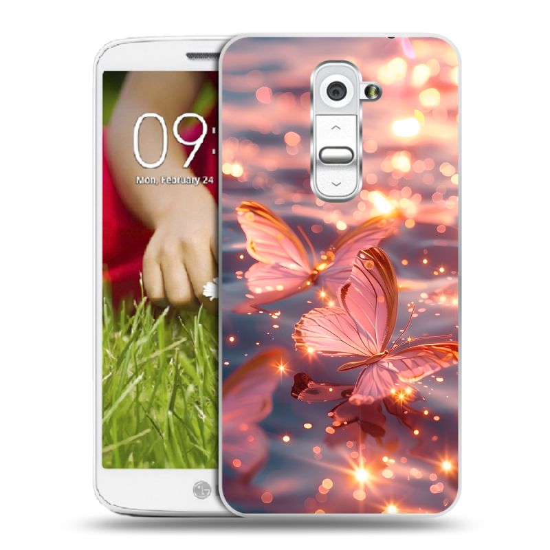 Пластиковый чехол на LG Optimus G2 mini с принтом бабочки розовые Пластиковый чехол на LG Optimus G2 mini с принтом бабочки розовые