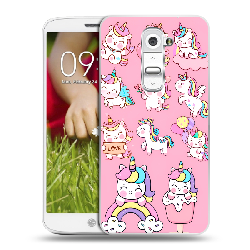 Пластиковый чехол на LG Optimus G2 mini с принтом Единороги и радуга Пластиковый чехол на LG Optimus G2 mini с принтом Единороги и радуга