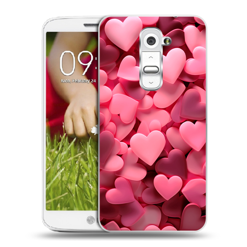 Пластиковый чехол на LG Optimus G2 mini с принтом розовые сердечки Пластиковый чехол на LG Optimus G2 mini с принтом розовые сердечки