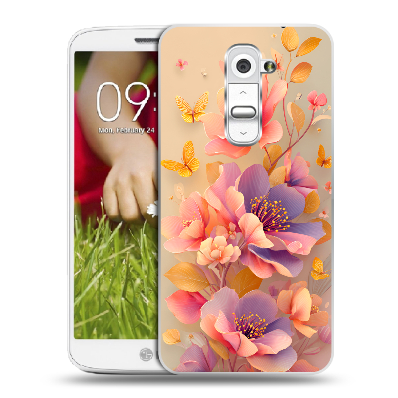 Пластиковый чехол на LG Optimus G2 mini с принтом Цветы и бабочки Пластиковый чехол на LG Optimus G2 mini с принтом Цветы и бабочки