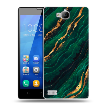 Пластиковый чехол на Huawei Honor 3c с принтом Мрамор зеленое золото Пластиковый чехол на Huawei Honor 3c с принтом Мрамор зеленое золото