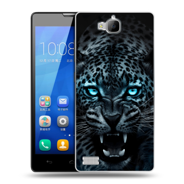 Пластиковый чехол на Huawei Honor 3c с принтом Темный леопард Пластиковый чехол на Huawei Honor 3c с принтом Темный леопард
