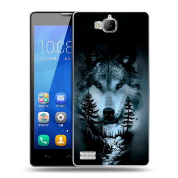 Пластиковый чехол на Huawei Honor 3c с принтом Лесной волк Пластиковый чехол на Huawei Honor 3c с принтом Лесной волк