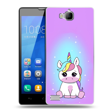 Пластиковый чехол на Huawei Honor 3c с принтом Единорог Пластиковый чехол на Huawei Honor 3c с принтом Единорог