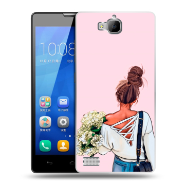 Пластиковый чехол на Huawei Honor 3c с принтом Девушка и букет Пластиковый чехол на Huawei Honor 3c с принтом Девушка и букет