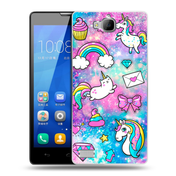 Пластиковый чехол на Huawei Honor 3c с принтом Единороги