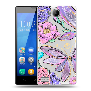 Пластиковый чехол на Huawei Honor 3c с принтом Бабочки и цветы