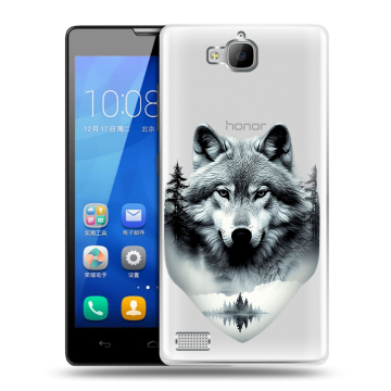 Пластиковый чехол на Huawei Honor 3c с принтом Волк в лесу