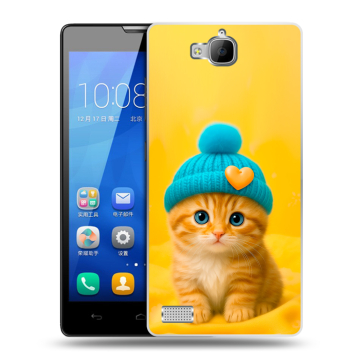Пластиковый чехол на Huawei Honor 3c с принтом Котенок в шапке Пластиковый чехол на Huawei Honor 3c с принтом Котенок в шапке