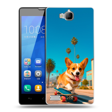 Пластиковый чехол на Huawei Honor 3c с принтом Корги на скейте Пластиковый чехол на Huawei Honor 3c с принтом Корги на скейте