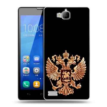 Пластиковый чехол на Huawei Honor 3c с принтом Герб России золотой Пластиковый чехол на Huawei Honor 3c с принтом Герб России золотой
