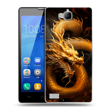 Пластиковый чехол на Huawei Honor 3c с принтом Золотой дракон Пластиковый чехол на Huawei Honor 3c с принтом Золотой дракон