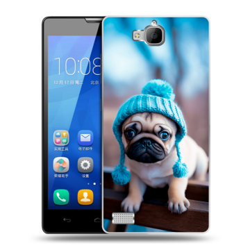 Пластиковый чехол на Huawei Honor 3c с принтом Мопс в шапке