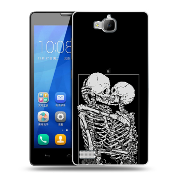 Пластиковый чехол на Huawei Honor 3c с принтом Поцелуй скелетов