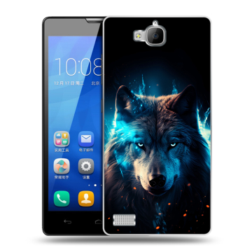Пластиковый чехол на Huawei Honor 3c с принтом Волк ночной