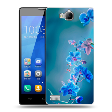 Пластиковый чехол на Huawei Honor 3c с принтом Голубые цветы Пластиковый чехол на Huawei Honor 3c с принтом Голубые цветы