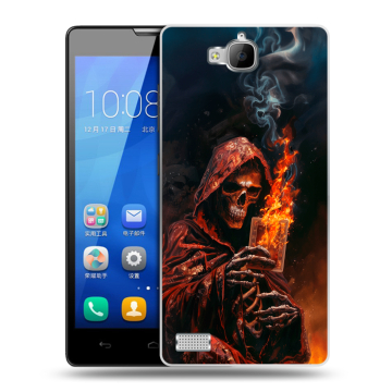 Пластиковый чехол на Huawei Honor 3c с принтом Скелет и карты