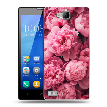 Пластиковый чехол на Huawei Honor 3c с принтом цветы пионы