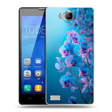 Пластиковый чехол на Huawei Honor 3c с принтом голубые орхидеи