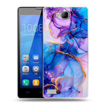 Пластиковый чехол на Huawei Honor 3c с принтом синий мрамор Пластиковый чехол на Huawei Honor 3c с принтом синий мрамор