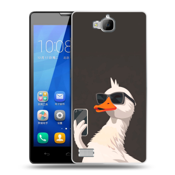 Пластиковый чехол на Huawei Honor 3c с принтом утка в очках
