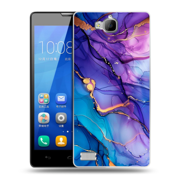Пластиковый чехол на Huawei Honor 3c с принтом синий мрамор