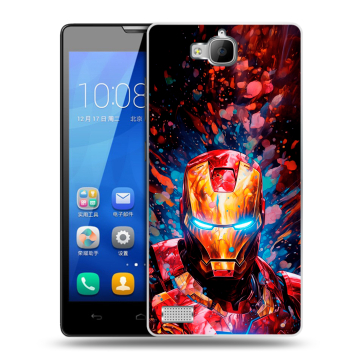 Пластиковый чехол на Huawei Honor 3c с принтом Железный человек Ironman
