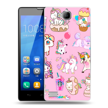 Пластиковый чехол на Huawei Honor 3c с принтом розовые единороги Пластиковый чехол на Huawei Honor 3c с принтом розовые единороги