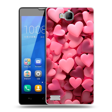Пластиковый чехол на Huawei Honor 3c с принтом розовые сердечки