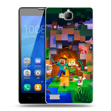 Пластиковый чехол на Huawei Honor 3c с принтом Майнкрафт Minecraft Пластиковый чехол на Huawei Honor 3c с принтом Майнкрафт Minecraft