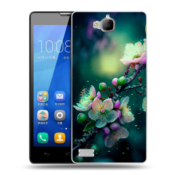 Пластиковый чехол на Huawei Honor 3c с принтом Цветы и мрамор