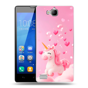 Пластиковый чехол на Huawei Honor 3c с принтом Единорог Пластиковый чехол на Huawei Honor 3c с принтом Единорог