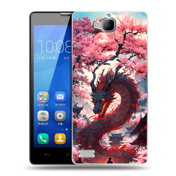 Пластиковый чехол на Huawei Honor 3c с принтом Дракон Японский Пластиковый чехол на Huawei Honor 3c с принтом Дракон Японский
