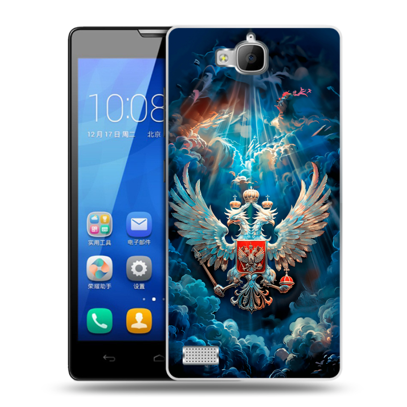 Пластиковый чехол на Huawei Honor 3c с принтом Герб флаг России Пластиковый чехол на Huawei Honor 3c с принтом Герб флаг России