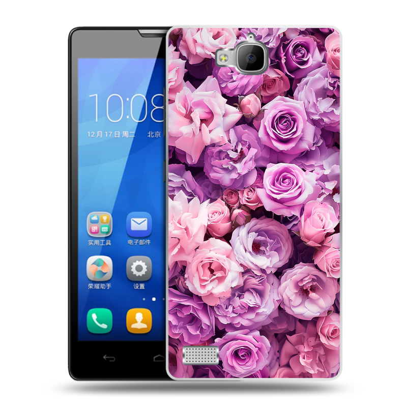 Пластиковый чехол на Huawei Honor 3c с принтом лавандовые розы Пластиковый чехол на Huawei Honor 3c с принтом лавандовые розы