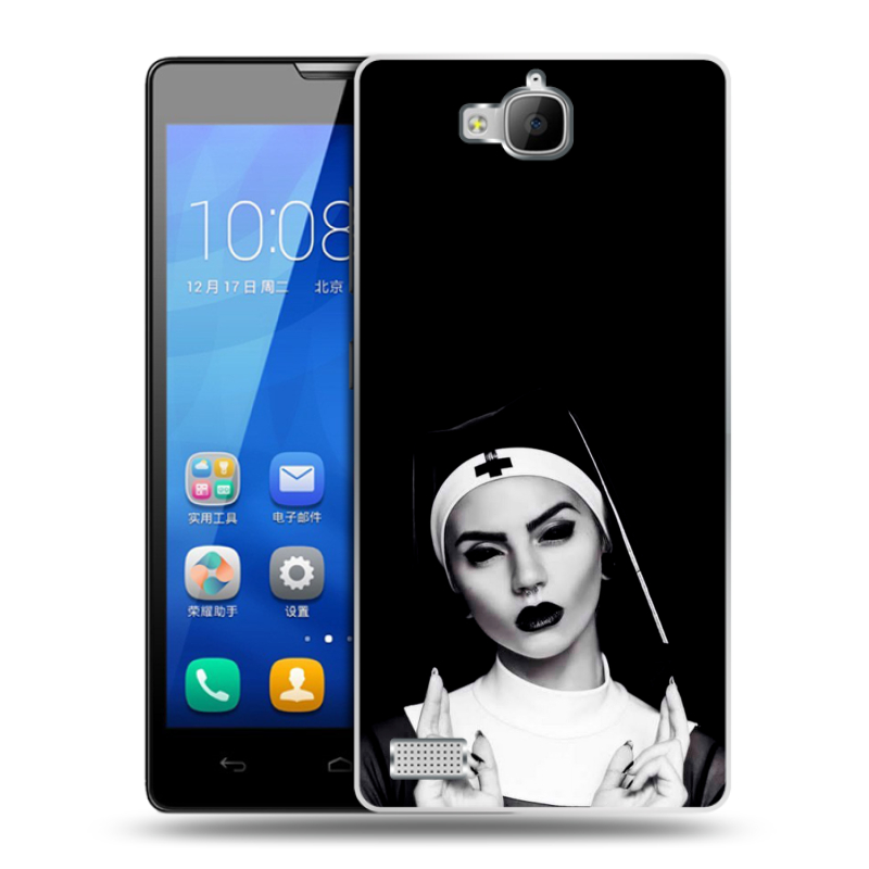 Пластиковый чехол на Huawei Honor 3c с принтом монашка Пластиковый чехол на Huawei Honor 3c с принтом монашка
