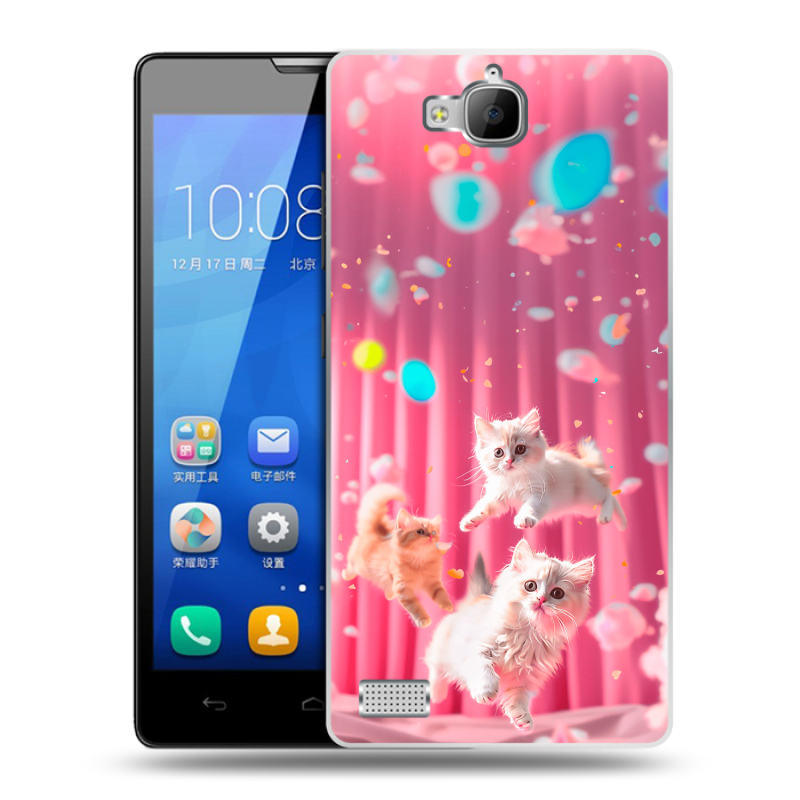 Пластиковый чехол на Huawei Honor 3c с принтом милые котики Пластиковый чехол на Huawei Honor 3c с принтом милые котики