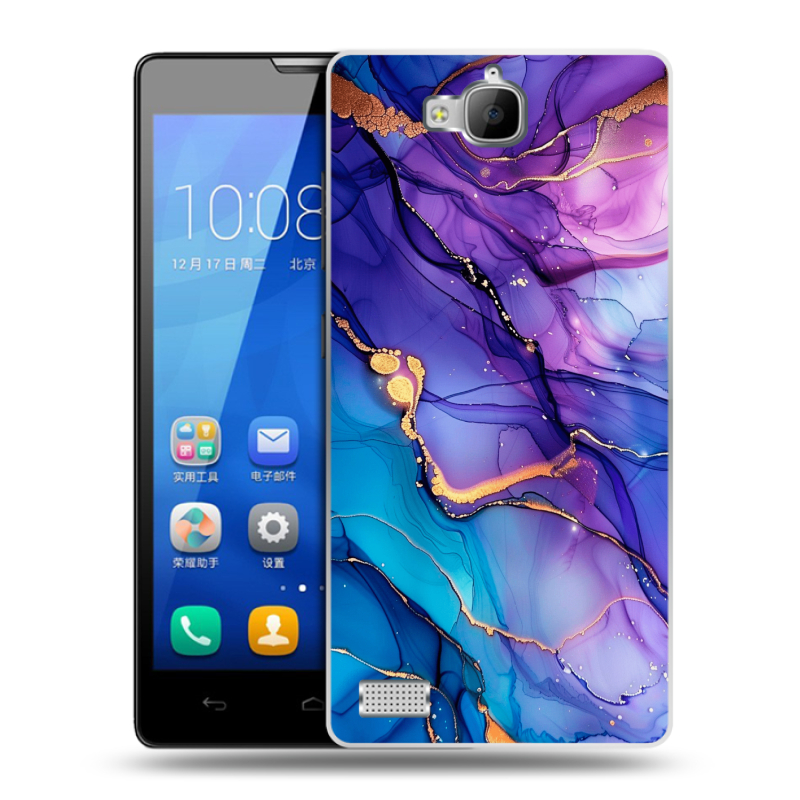 Пластиковый чехол на Huawei Honor 3c с принтом синий мрамор Пластиковый чехол на Huawei Honor 3c с принтом синий мрамор