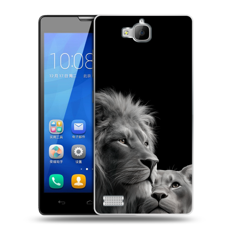 Пластиковый чехол на Huawei Honor 3c с принтом Лев кошки Пластиковый чехол на Huawei Honor 3c с принтом Лев кошки