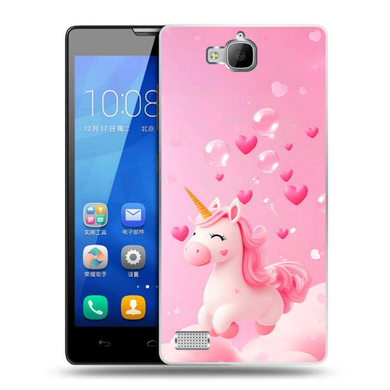 Пластиковый чехол на Huawei Honor 3c с принтом Единорог Пластиковый чехол на Huawei Honor 3c с принтом Единорог