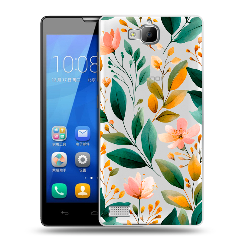 Пластиковый чехол на Huawei Honor 3c с принтом Цветы паттерн Пластиковый чехол на Huawei Honor 3c с принтом Цветы паттерн