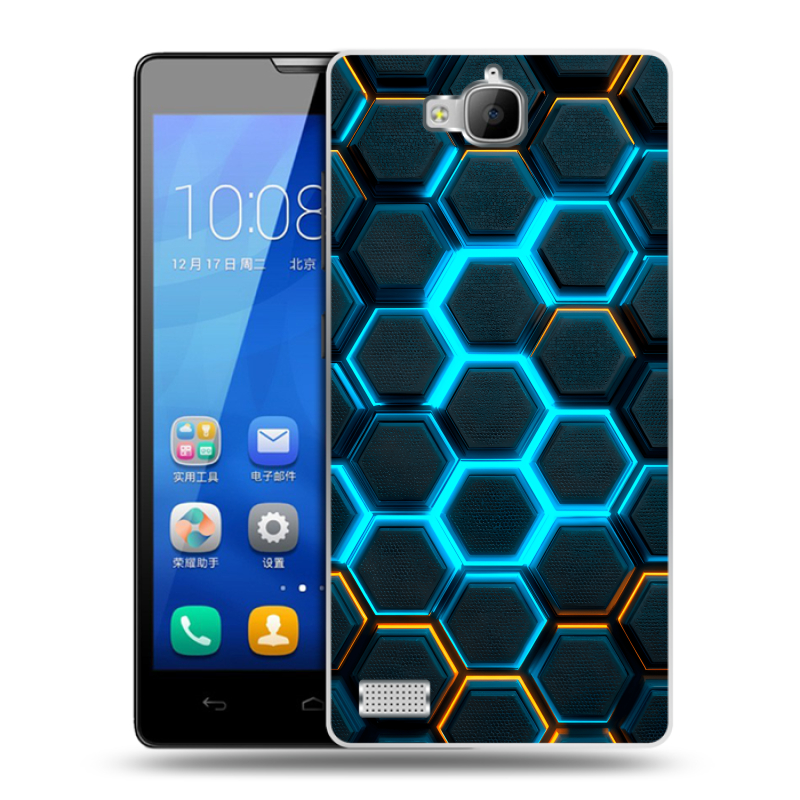 Пластиковый чехол на Huawei Honor 3c с принтом Неоновые соты Пластиковый чехол на Huawei Honor 3c с принтом Неоновые соты