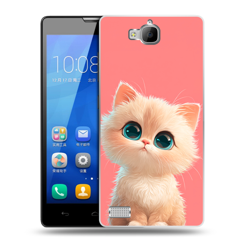 Пластиковый чехол на Huawei Honor 3c с принтом Розовый котенок Пластиковый чехол на Huawei Honor 3c с принтом Розовый котенок