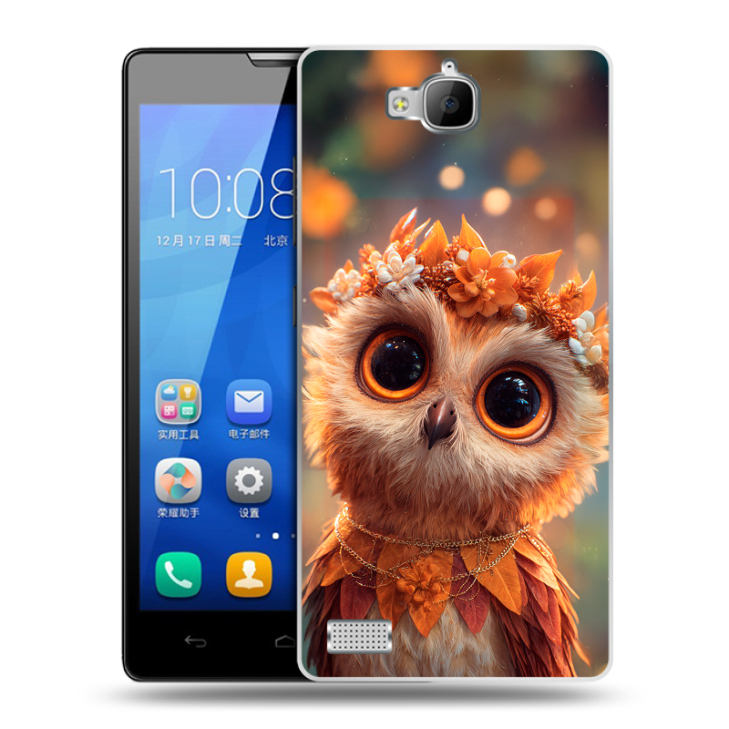 Пластиковый чехол на Huawei Honor 3c с принтом Милая сова Пластиковый чехол на Huawei Honor 3c с принтом Милая сова