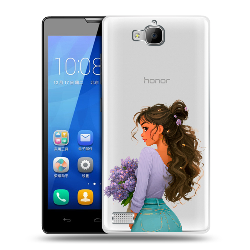 Пластиковый чехол на Huawei Honor 3c с принтом девушка цветы Пластиковый чехол на Huawei Honor 3c с принтом девушка цветы