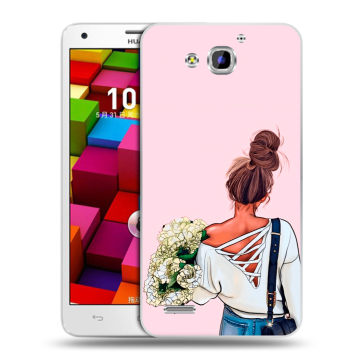 Пластиковый чехол на Huawei Honor 3x с принтом Девушка и букет Пластиковый чехол на Huawei Honor 3x с принтом Девушка и букет